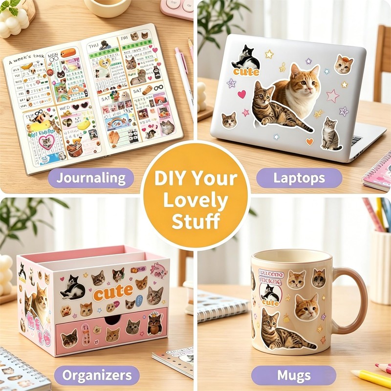 XinTX Cat Sticker Book, 800+ Die Cut Cute Cat Stickers,