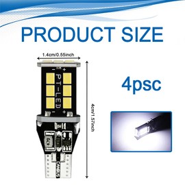 RGOAANC 4PCS 912 921 LED Bulb for Backup Reverse Lights, Break Light Bulb, 2835-15SMD Bright Turn Signal Brake Light, Car Accessories W16W Stable IC Drive Bulb Replacement for Vehicles (White)