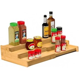 Spice Rack Organizer, 3 Tier Expandable Bamboo Spice Rack Organizer, Great for Kitchen Cabinet, Cupboard, Pantry and More-Bamboo