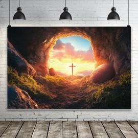 DASHAN 7x5ft Easter Tomb Backdrop God Bless Resurrection Photo Backdrop Christian Holy Light Banner Jesus Christ Baptism Backdrop Decorations Church Photo Booth Props
