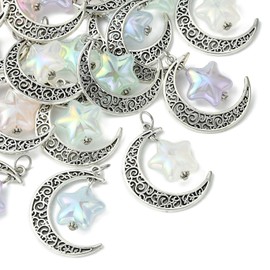 Ipotkitt 20 Pcs 5 Colors Vintage Alloy Moon and Acrylic Star Charms Colorful Celestial Moon Star Charms with 304 Stainless Steel Jump Rings for Jewelry Making