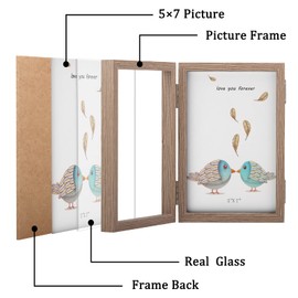ORIVAN 5x7 Triple Picture Frame Hinged 3 Photos Folding Photo Frames with Glass Vertical Stand Frames, Wood Grain