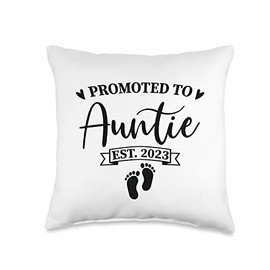 Smarty Pants Designs Promoted to Auntie est. 2023, New Aunt Announcement Gift Throw Pillow, 16x16, Multicolor