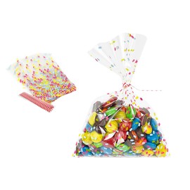 EKAPACKAGING Sprinkle Print 4x6 Inches 50 Pcs Twist Ties Cellophane Bags Gift Bulk Chrstmas Treat Bag Party Favor Snack Food Packaging Kids Goodie Cello Wrapping For Cookie