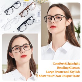 OCCI CHIARI Big Square Reading Glasses Women TR90 Readers With Large Head（1.25+ Black/Clean 1.0 1.25 1.5 1.75 2.0 2.25 2.5 2.75 3.0 3.5 4.0 5.0 6.0