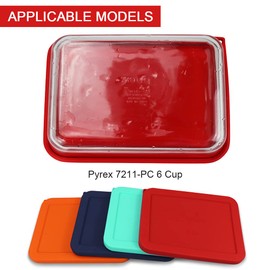 Sophico 6 Cup Rectangle Silicone Storage Cover Lids Replacement for Pyrex 7211-PC Glass Bowls, Container not Included (Red-Orange)