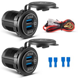 Anina 2pcs USB Charger Socket Dual QC 3.0 Quick Charge 3.0, Outlet Waterproof Charger with LED Voltmeter and Power Switch Fast Charge for 12V/24V Car RV Boat Marine Truck Golf Motorcycle