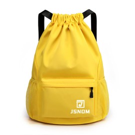 JSNOM Drawstring Gym Bags Waterproof : Large Sports Travel Yoga School Rucksack Backpack with Zip Pocket for Men Women