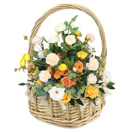 DOERDO Woven Storage Basket with Handles Wedding Flower Girl Baskets, Wicker Storage Baskets for Home Wedding Birthday Decor, 20x28CM