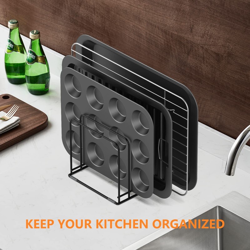 KORRTFID Kitchen Cabinet Organizer, Steel Cookware Holder, Divided Holder with