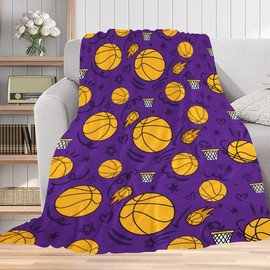 WMBLKT Basketball Throw Blanket for Boys Men, 50" x 60", Gifts for Basketball Lovers, Purple Double Sided Pattern