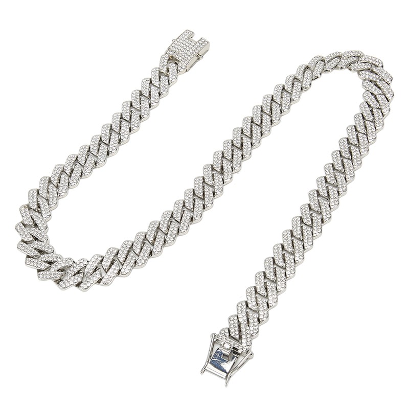19.7in Necklace Rhombus Full Rhinestones Cool Double Layered Chain Necklace