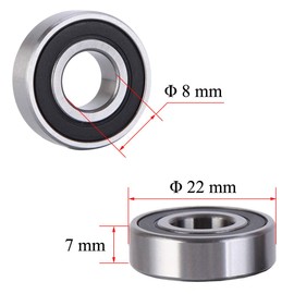 608RS 8 x 22 x 7 mm Deep Groove Ball Bearing, 10 Pcs 608 2RS, Double Black Rubber Sealed Ball Bearings, Fit for Skateboard Bearings, 3D Printer RepRap Wheel, Roller Skates, Inline Skates (Pack of 10)
