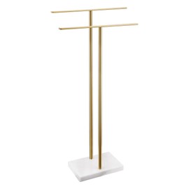 AONEON Standing Towel Rack for Bathroom 2-Tier Towel Holder Free Stand with Heavy Marble Base Gold Thicken Steady Design Stainless Steel AN7001GD