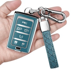 Sindeda for Jeep Key Fob Cover with Keychain Soft Full Protection Key Shell Compatible with Grand Cherokee L Grand Wagoneer 2021-2025 Smart key (Storm Blue, 6 Buttons)