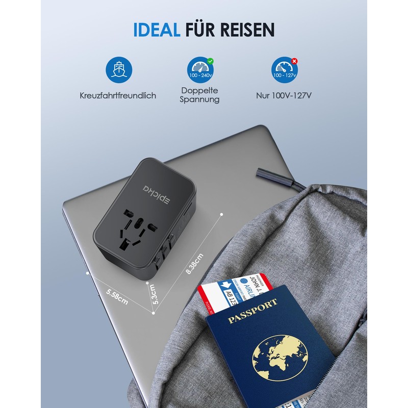 EPICKA 75W GaN Travel Adapter with 3 USB-C and 2