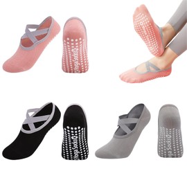 Fenglin-joy Yoga Socks, 3 Pairs Non-Slip Socks, Sports Stopper Socks for Women, Pilates, Non-Slip Socks for Yoga, Barre, Pilates, Home (EU 35-40), Black, grey, pink