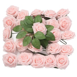 25pcs Artificial Roses Light Pink Fake Bulks Box for DIY Wedding Bouquets and Floral Arrangements