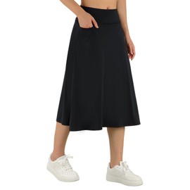 ANIVIVO Women's 28" Long Skorts Skirts Midi Length Skirt Modest Active Travel Skorts with 3 Pockets(All Black,4XL)