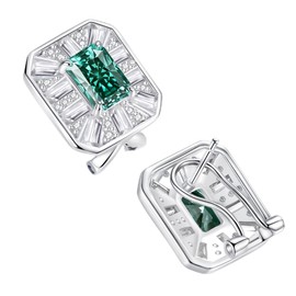 2CT Moissanite Earrings for Women Radiant Cut Fancy Deep Green Color VVS1 Clarity S925 Sterling Silver with 18K Gold Plated Hypoallergenic Earrings Ideal Gift for Her