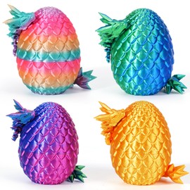 4PCS 3D Printed Dragon Eggs with Dragon Inside Easter Eggs Mini Dragon Egg Set Articulated Dragon Mystery Dragon Egg Fidget Toy Easter Basket Stuffers Surprise 3D Printed Animals Toy Set