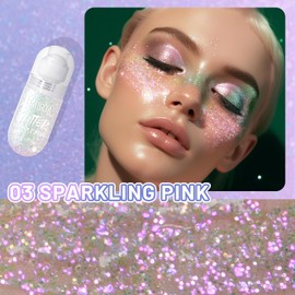 DAGEDA Gel brillante para rostro y cuerpo, brillo en roll-on para maquillaje de sirena, accesorios para conciertos de cantantes, festivales y raves, maquillaje de Halloween(rosa brillante)