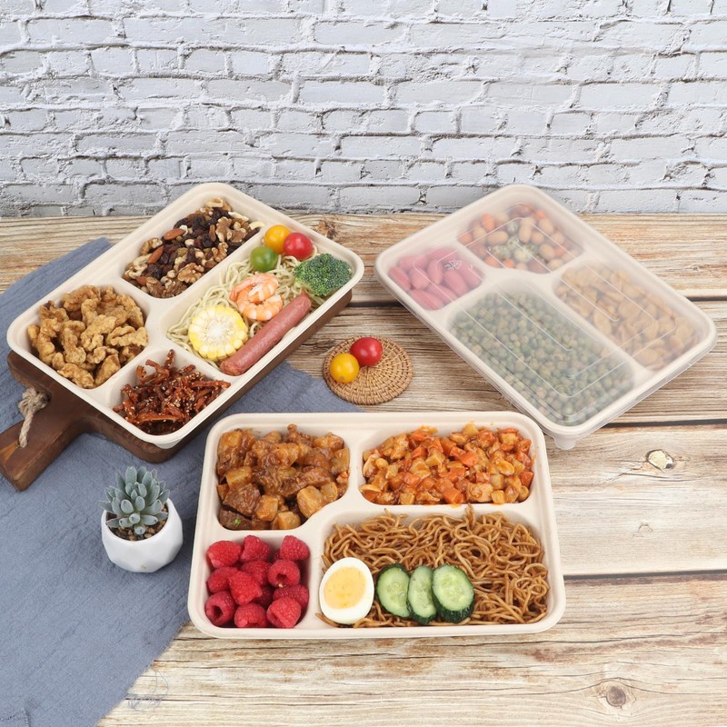 JAYEEY 40 oz 4 Compartments disposable Sugarcane Fiber plates with