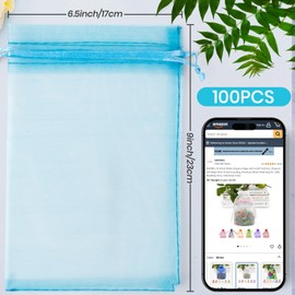 ANZNKU 100 Pack Organza Bags 6x9 Inch, Mesh Bag Drawstring Jewelry Pouches, Large Organza Gift Bags for Party Favor, Baby Shower(Lake Blue)