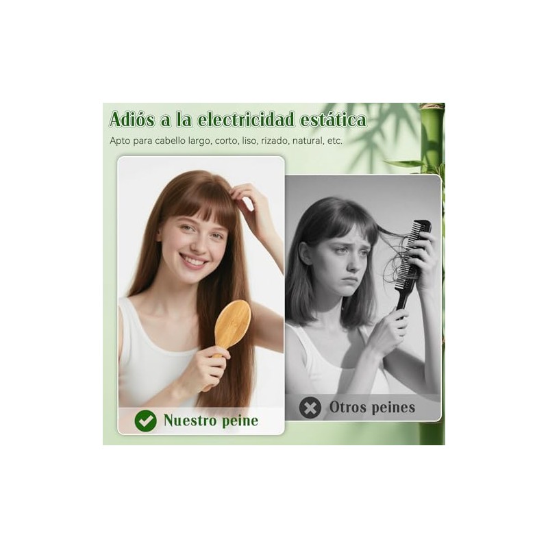 6pcs Peines de Madera Bambu, Cepillos para Cabello de Almohadilla