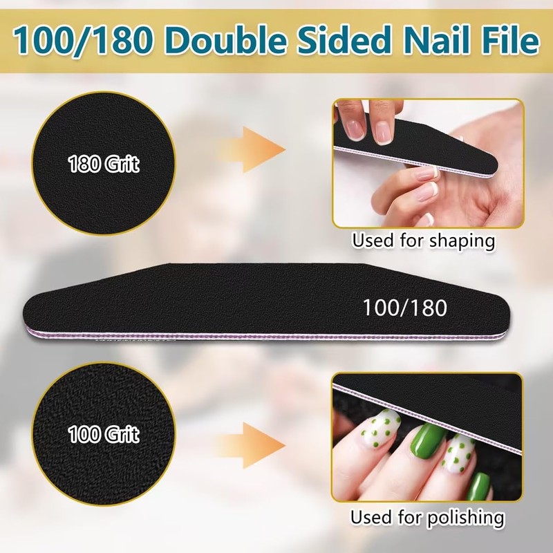 10 PCS Nail Files Set, 100/180 Grit Double-Sided Black Emery