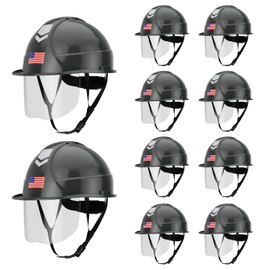 DK-WINER 10-Pack Safety Hard Hat with Visor,Vented Protection Construction Hard Hat,ANSI Z89.1&OSHA Approved 4-Point Ratchet Suspension ABS Helmet with Glass for Industry Use(Black)
