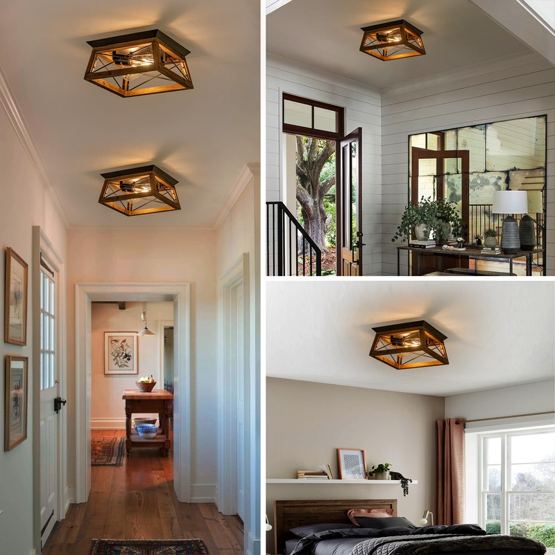 Rpzloila Farmhouse Ceiling Light, 2-Light Flush Mount Light Fixture with