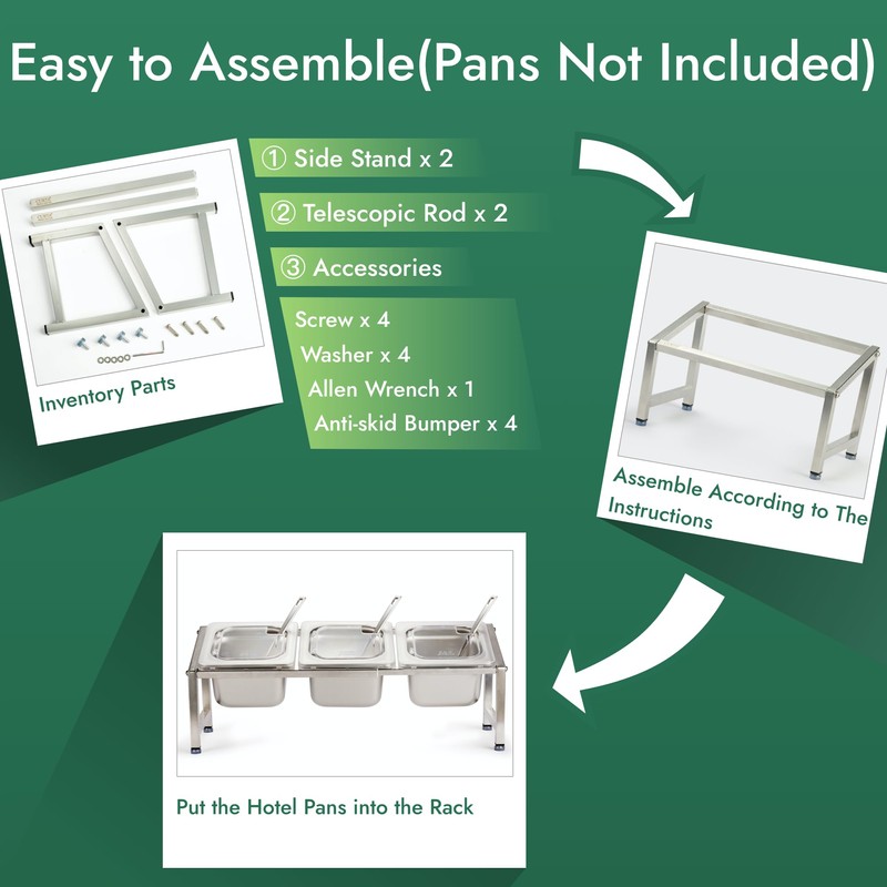 CURTA 1-Tier Inclined Organizer Shelf, 18-8 Stainless Steel, Hotel Pan