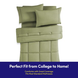 Dorm Room Essentials College Bedding Comforter Set 5 Piece Twin Size Bed in a Bag for College Students Boys and Girls, Twin, Sage Green