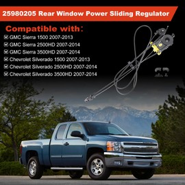 25980205 Rear Power Sliding Window Regulator Without Motor Compatible with GMC Sierra 1500 Sierra 3500HD 2007-2014 Chevy Silverado 1500 2007-2013 Silverado 2500HD 3500HD 2007-2014