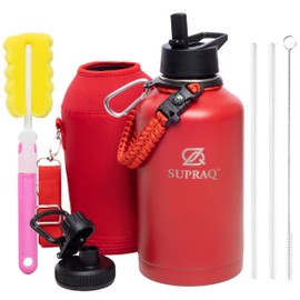 SUPRAQ Insulated Water Bottle Stainless Steel - Cold for 48 Hours, Hot for 24 Hours (Red, 64 oz)