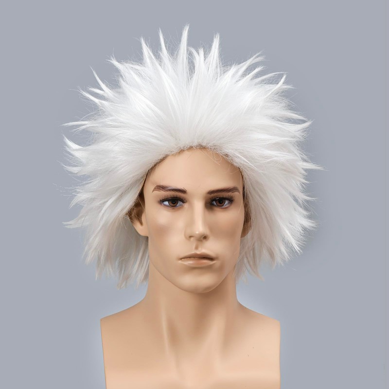 White Mad Scientist Wig with Moustache&Eyebrows Short Funny White Crazy