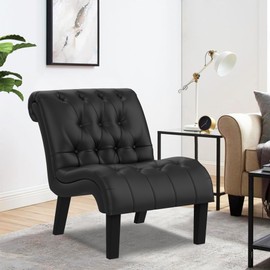 HAOBO Home PU Leather Armless Accent Chair Button Tufted Slipper Chair Upholstered Side Chair for Living Room Dining Room Bedroom Funiture