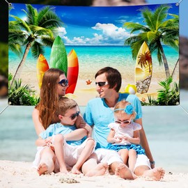 Beach Party Decorations Summer Beach Backdrop Luau Surfboard Photo Backdrop Banner Tropical Hawaiian Photo Booth Props Seaside Island Pool Party Supplies