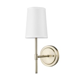 Globe Electric 51861 Clarissa 1-Light Wall Sconce, Matte Brass, White Fabric Shade, Bulb Not Included
