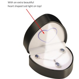 LED Black Color Necklace Earring Box for Wedding, Engagement..Unique Designed Heart to Heart Idea PU Leather Heart Shaped Pendant Stud Earrings Jewelry Gift Box with Light for Women for Men