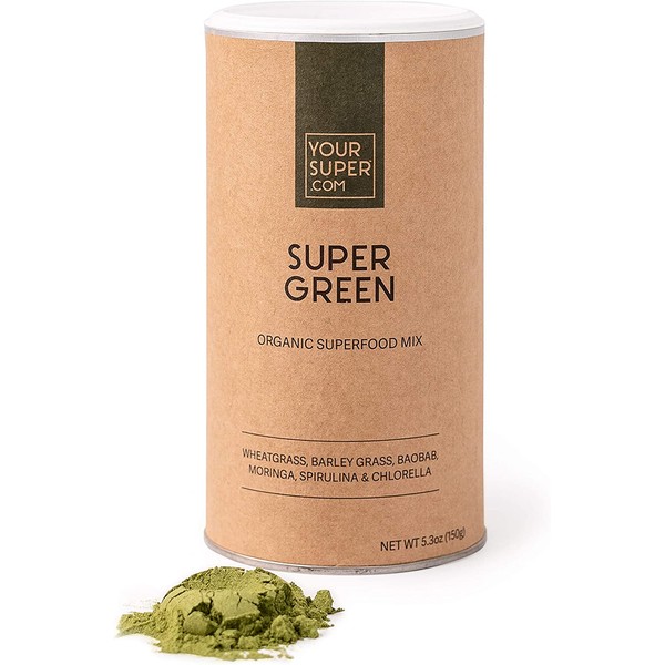 Your Super Super Green Mix - Plant Based Superfood Powder Blend, Supports Immune System, Essential Vitamins and Minerals - Organic Moringa, Spirulina, Barley, Wheatgrass - 5.3 Ounces, 30 Servings