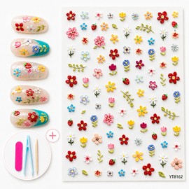 LeoRin Nail Sticker Set of 2 Self Nail Art Deco Face Cubic Nail Tool Included, 1 Piece, 04 Color Flower / LeoRin 네일스티커 2매 세트 셀프 네일아트 데코 페이스큐빅 네일도구 포함, 1개, 04 컬러 플라워