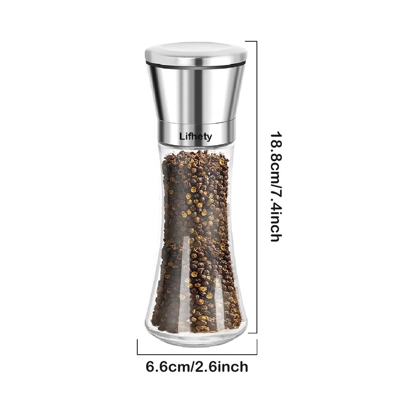 Salt and Pepper Grinder Set, Black Pepper Mill Refillable and