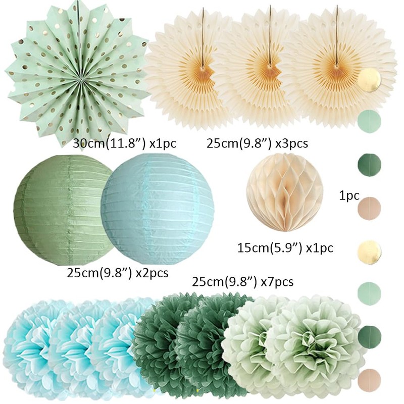 Sage Green and Blue Party Decorations Paper Lanterns Sage Green