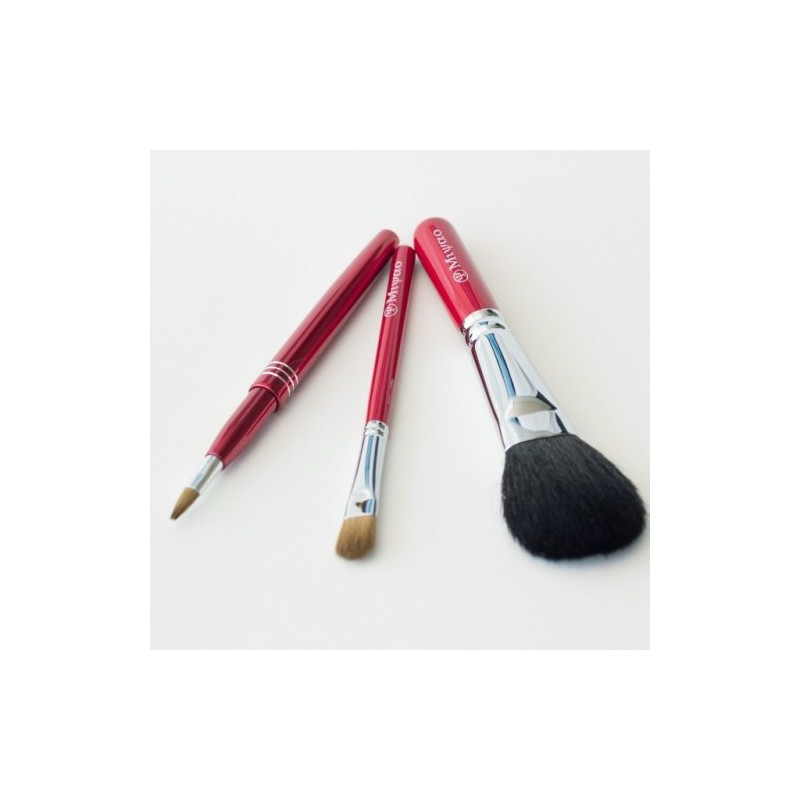 Gift Kumano Makeup Brush, Red Pearl, Set of 3, Portable