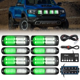 Nilight 8PCS Led Strobe Lights with Controller 12V 24V Sync Feature Green White Emergency Hazard Warning Light 12 24 LED Surface Mount for Vehicle Car Truck RV ATV
