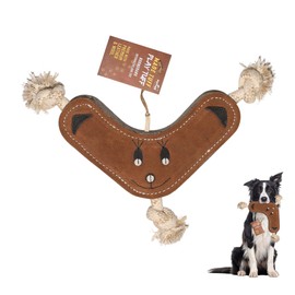 PetYupp Boomerang Leather Chew Toy for Dogs - Extra Thick Wool, Stitched & Real Leather Dog Toy for Small, Medium & Large Dogs - Durable & Safe Chew Toys for Puppies