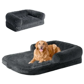 EHEYCIGA Foldable XXL Dog Bed for Large Sized Dog, 54"x38"x7.5" Faux Fur Fluffy Pet Couch Bed, Orthopedic Calming Memory Foam Big Pet Bed, Washable Pet Sofa Bed with Non-Slip Bottom, Dark Grey