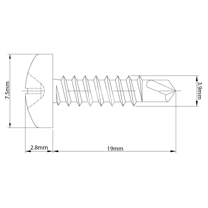3.9mm x 19mm Black Self Drilling Pan Head Screws Steel